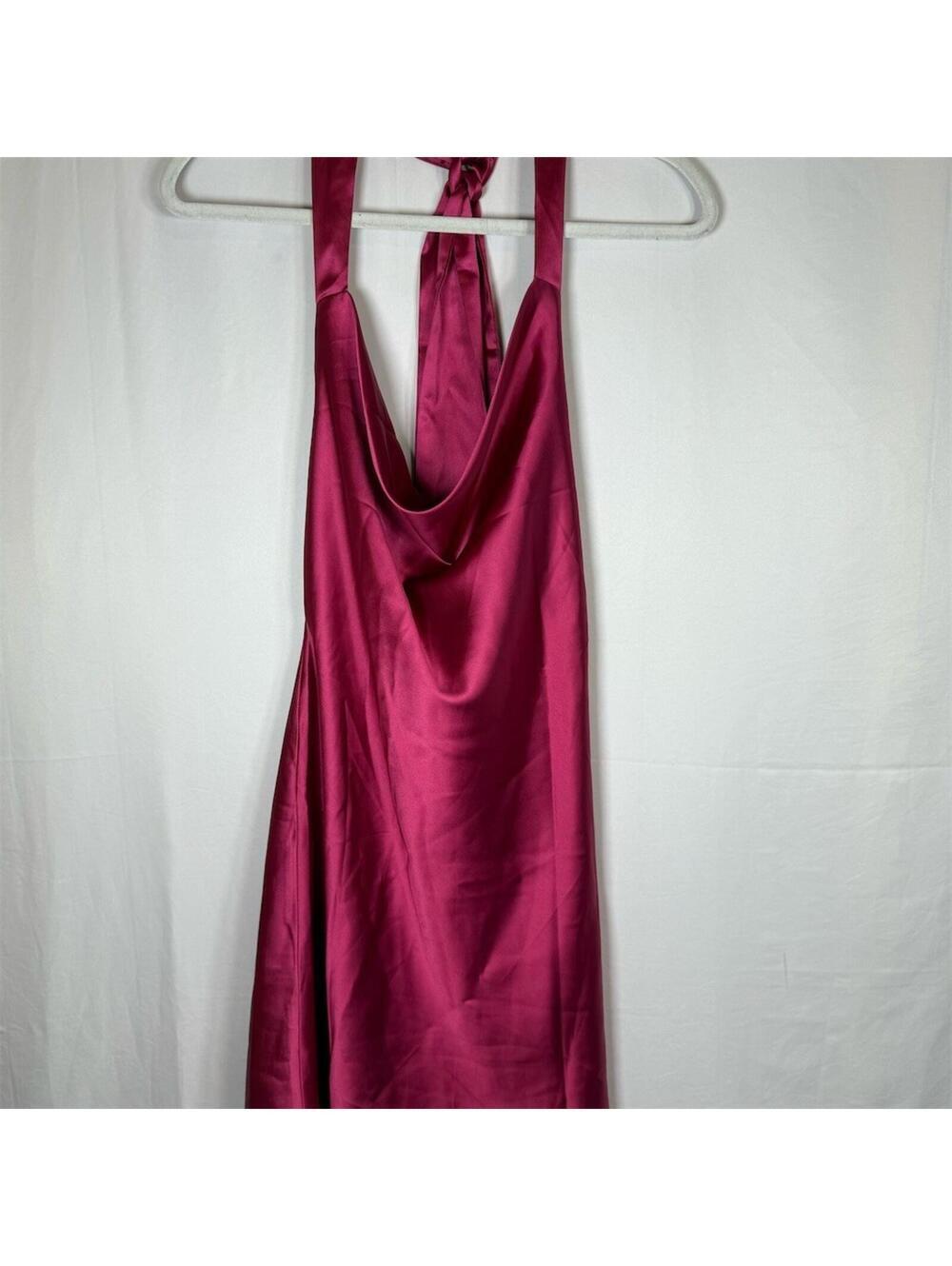 CantonWalker Mini Dress Womens M Magenta Satin Halter Cowl Neck Backless